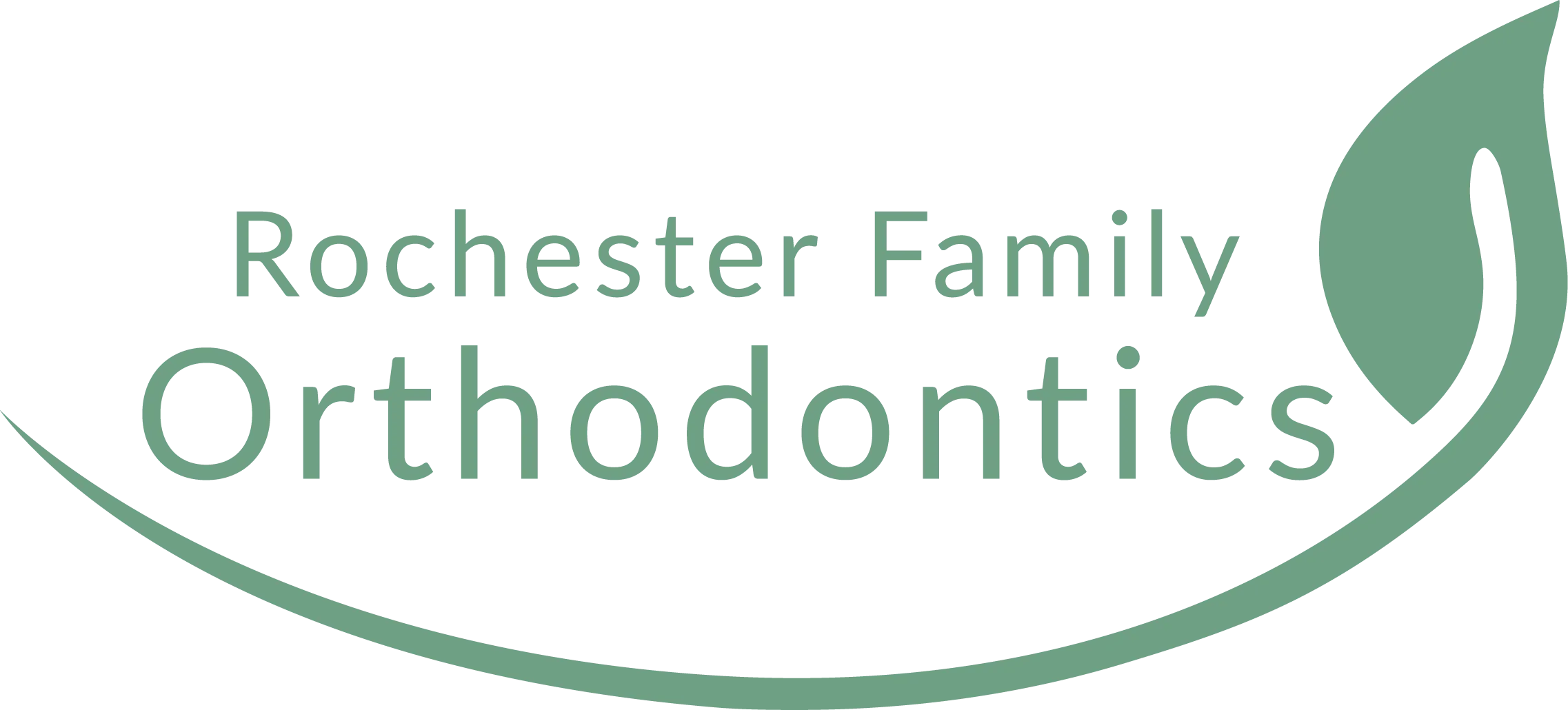 Rochester Family Orthodontics text logo with a green leaf and curved line design.