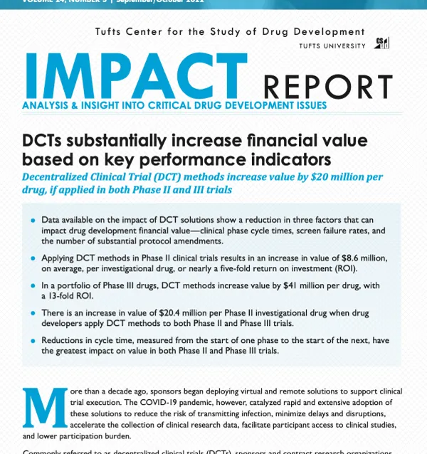 Tufts CSDD Impact report: Decentralized and hybrid trials deliver greater ROI than traditional trials