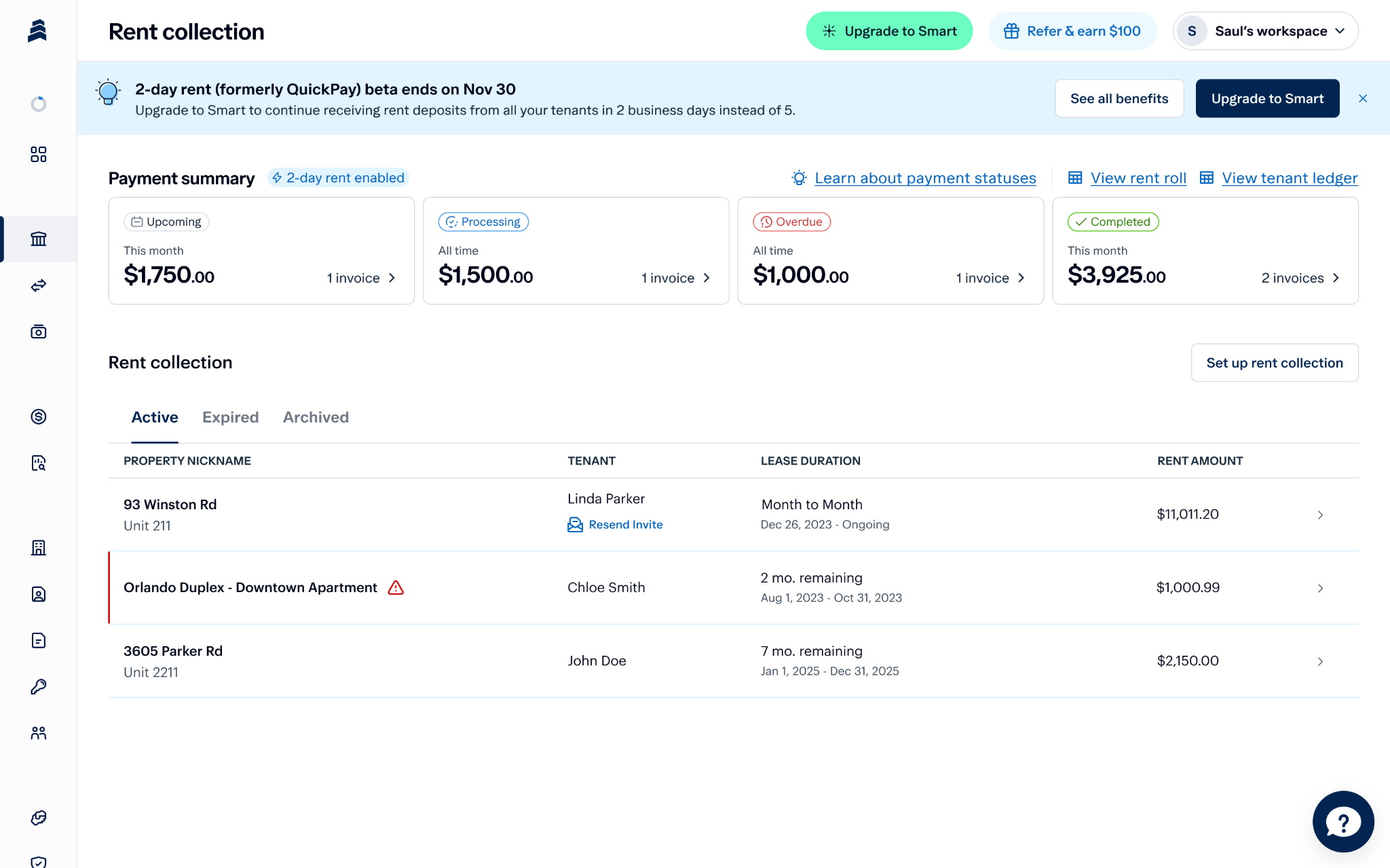 QuickPay to 2-day rent messaging