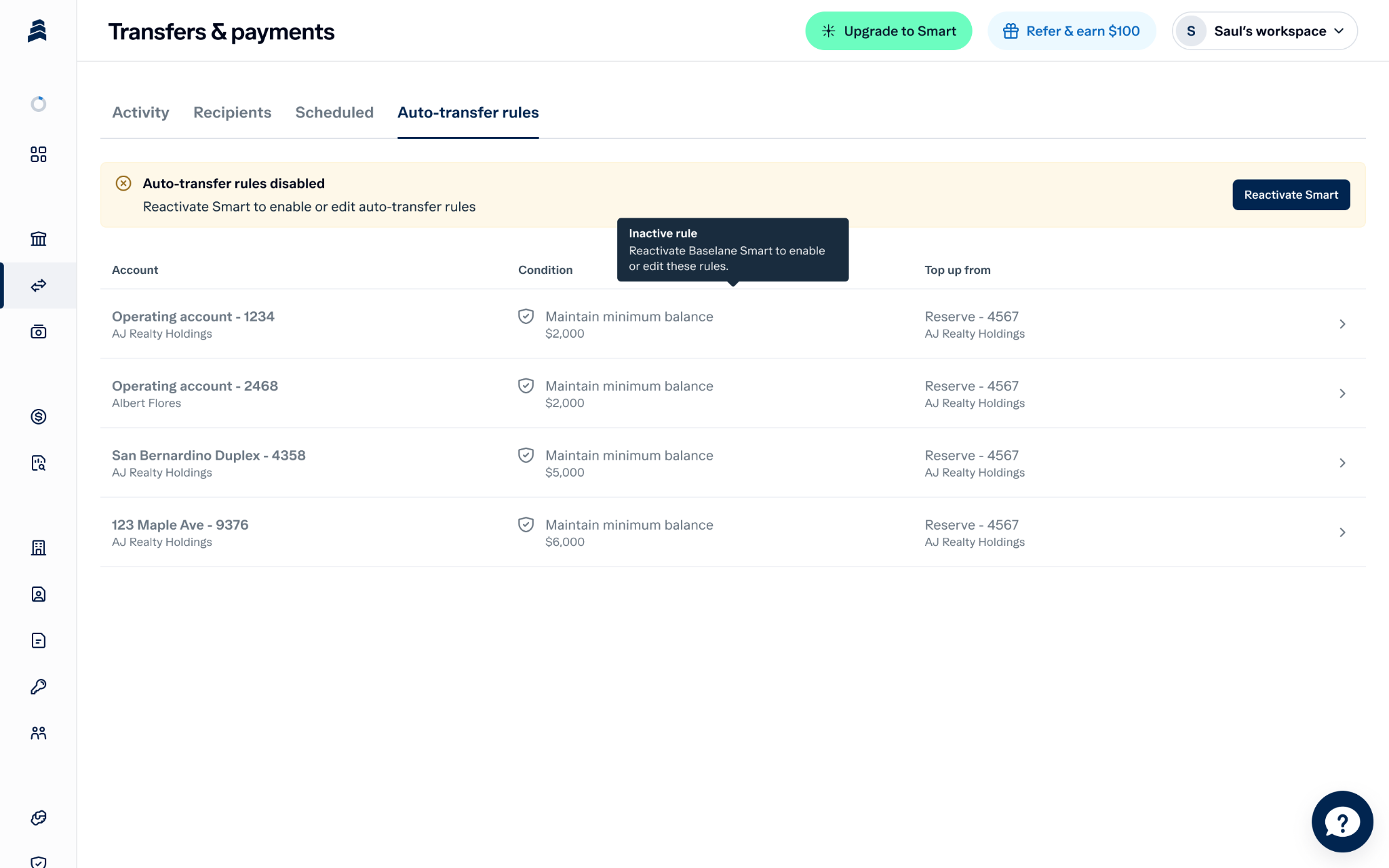 Billing management screen