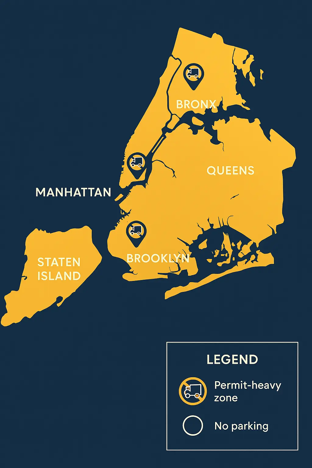 Map showing NYC boroughs and common moving permit zones.