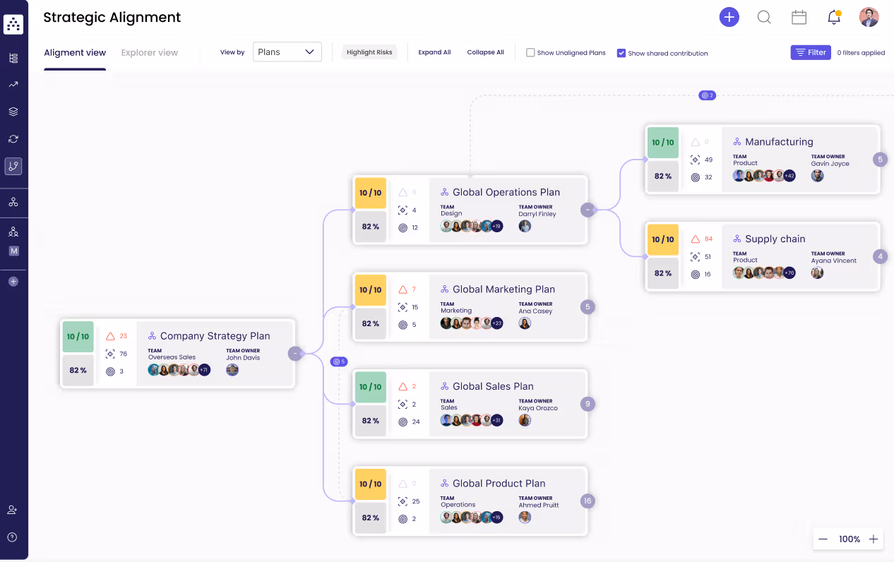 screenshot of alignment map in cascade strategy execution plaform