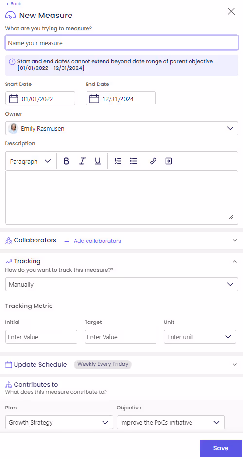 add measures in cascade balanced scorecard