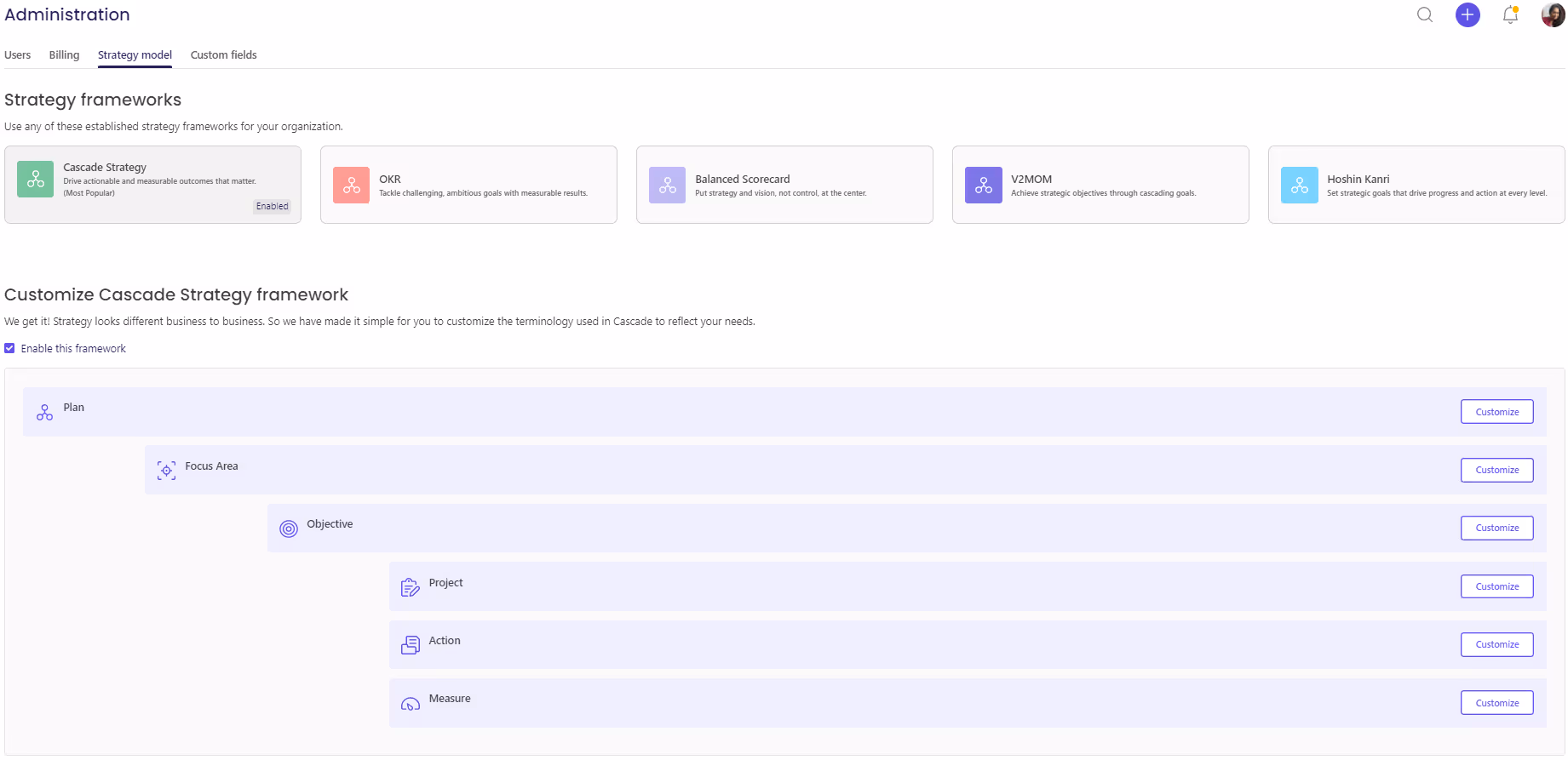 strategy frameworks to use in cascade