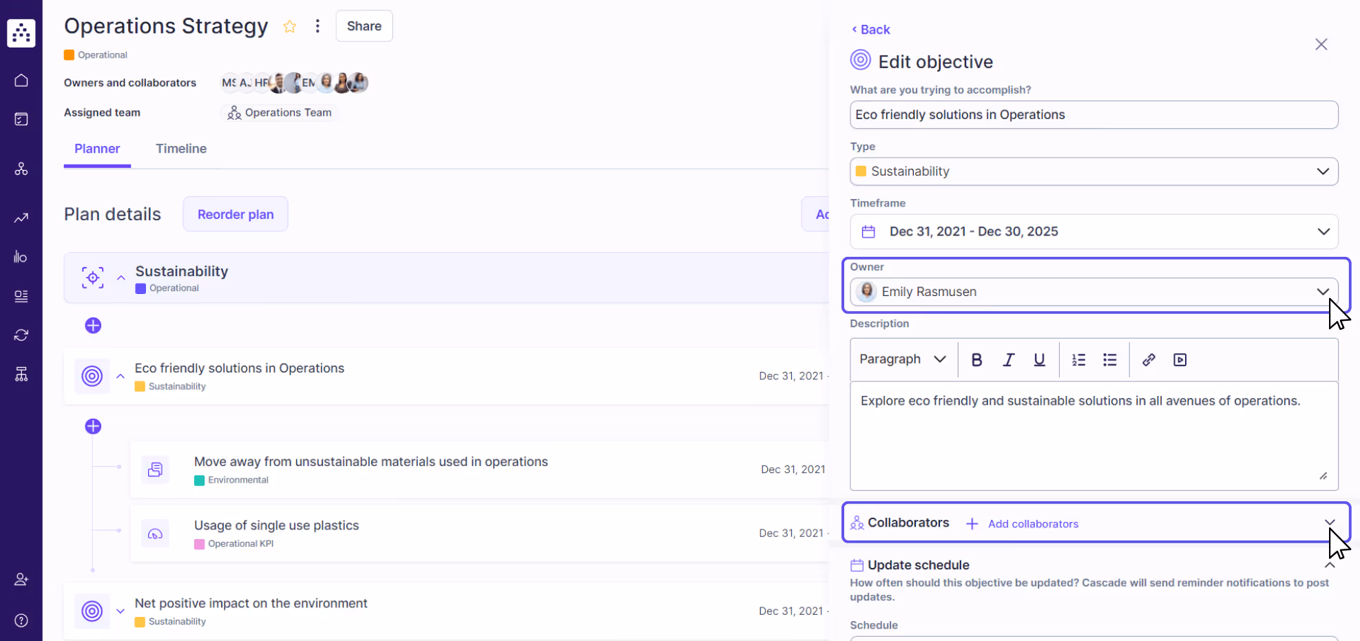 assign owners and collaborators in cascade