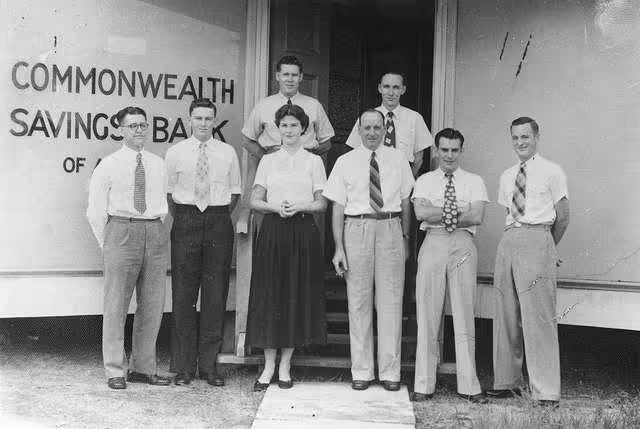 StateLibQld 1 388853 Commomwealth Bank employees, Tully, ca. 1950