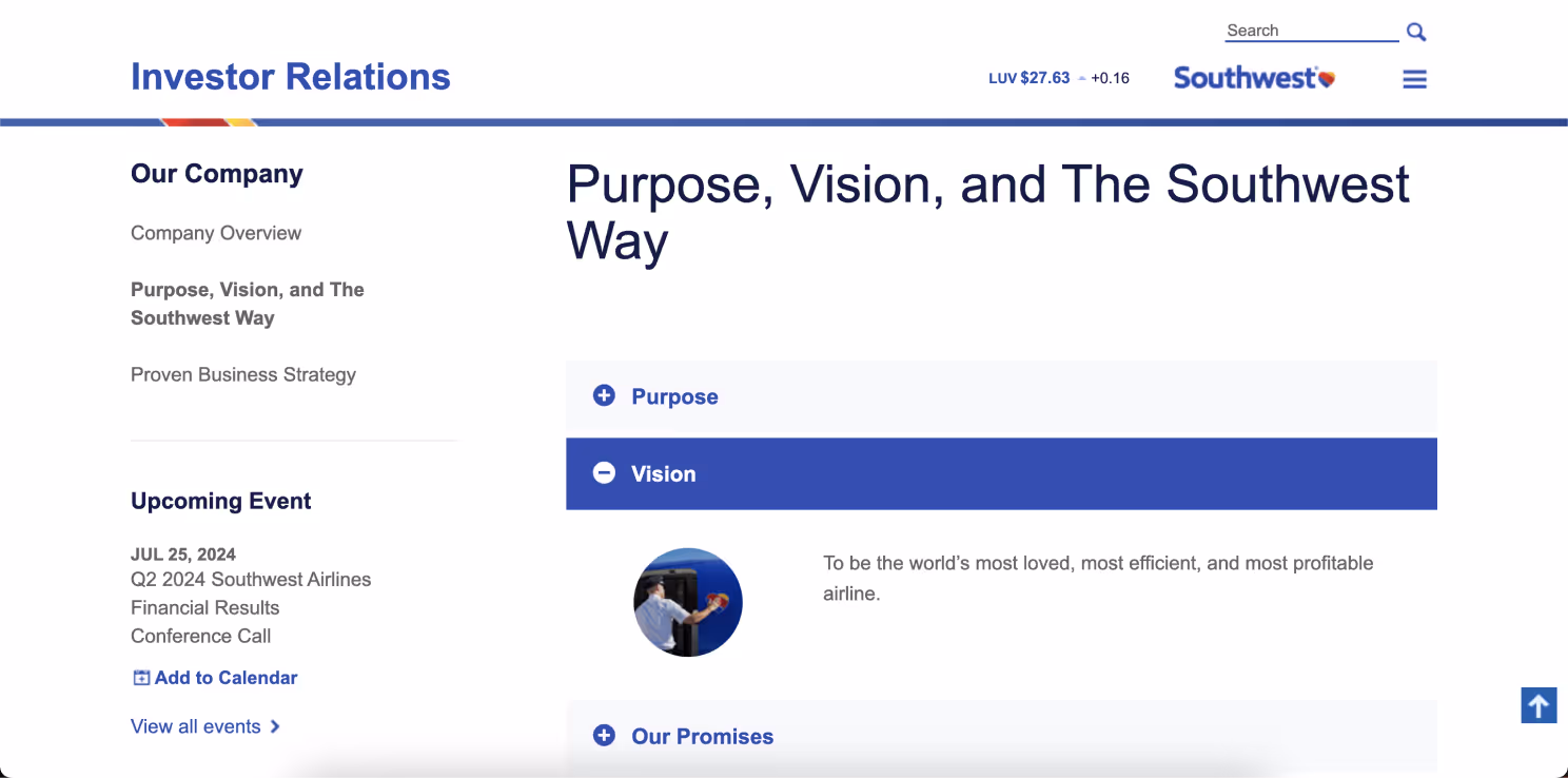 southwest airlines vision statement