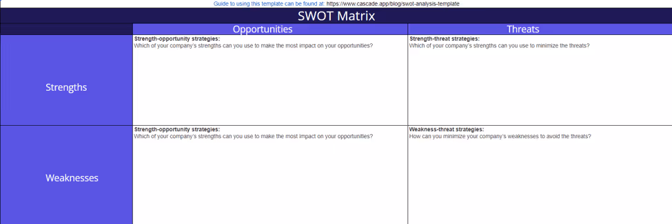 free SWOT Analysis Template in Excel screenshot