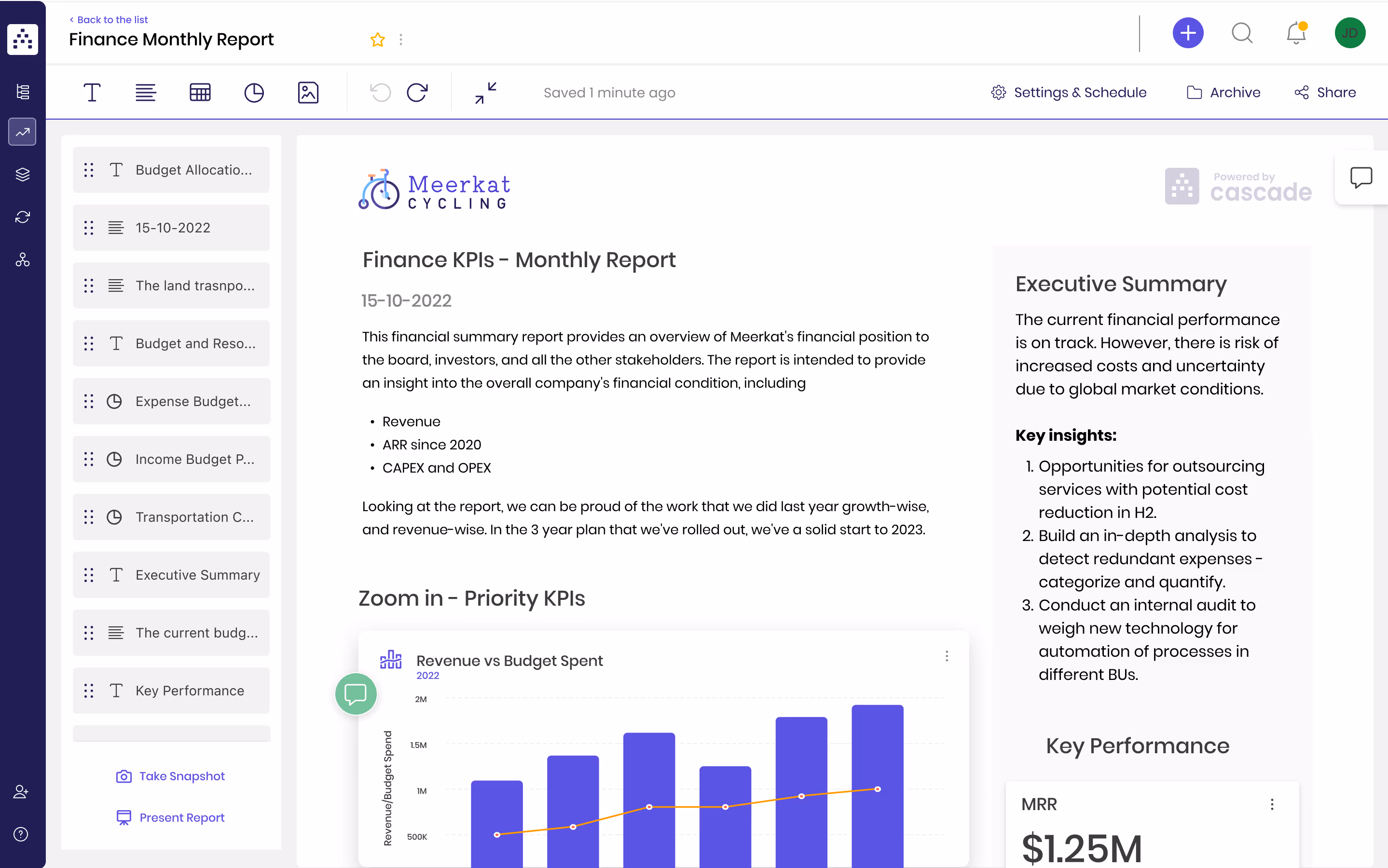 Example of a Financial Report in Cascade.