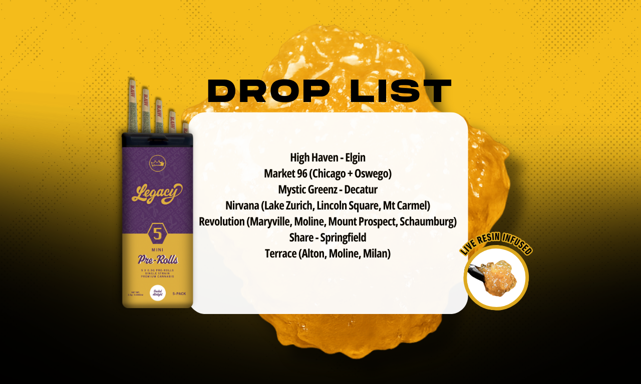 List of dispensary locations carrying Candy Bunches live resin infused pre-roll 5pk by Legacy Cannabis