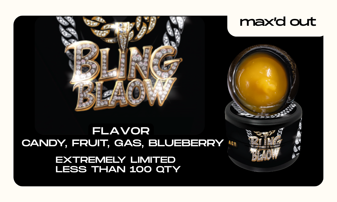 Close-up view of Bling Blaow MAX’D OUT live badder concentrate showing sticky, terp-rich whipped texture