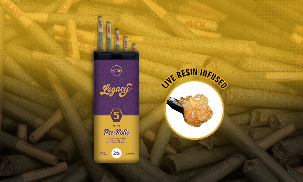 Candy Bunches pre-roll 5pk packaging by Legacy Cannabis featuring bold design and infused cone details