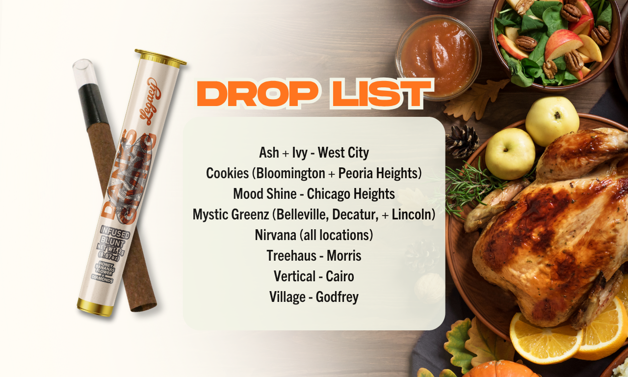 dispensary list on where to buy legacy danksgiving 2g infused blunt with honey bananas flower and diamonds for thanksgiving smoking sessions