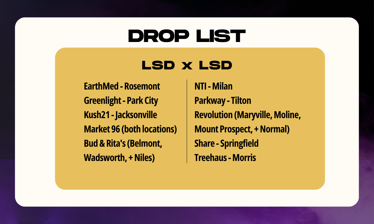 Dispensary list carrying LSD Infused with LSD and Meaty Boo Boo infused joints by Stoner Village