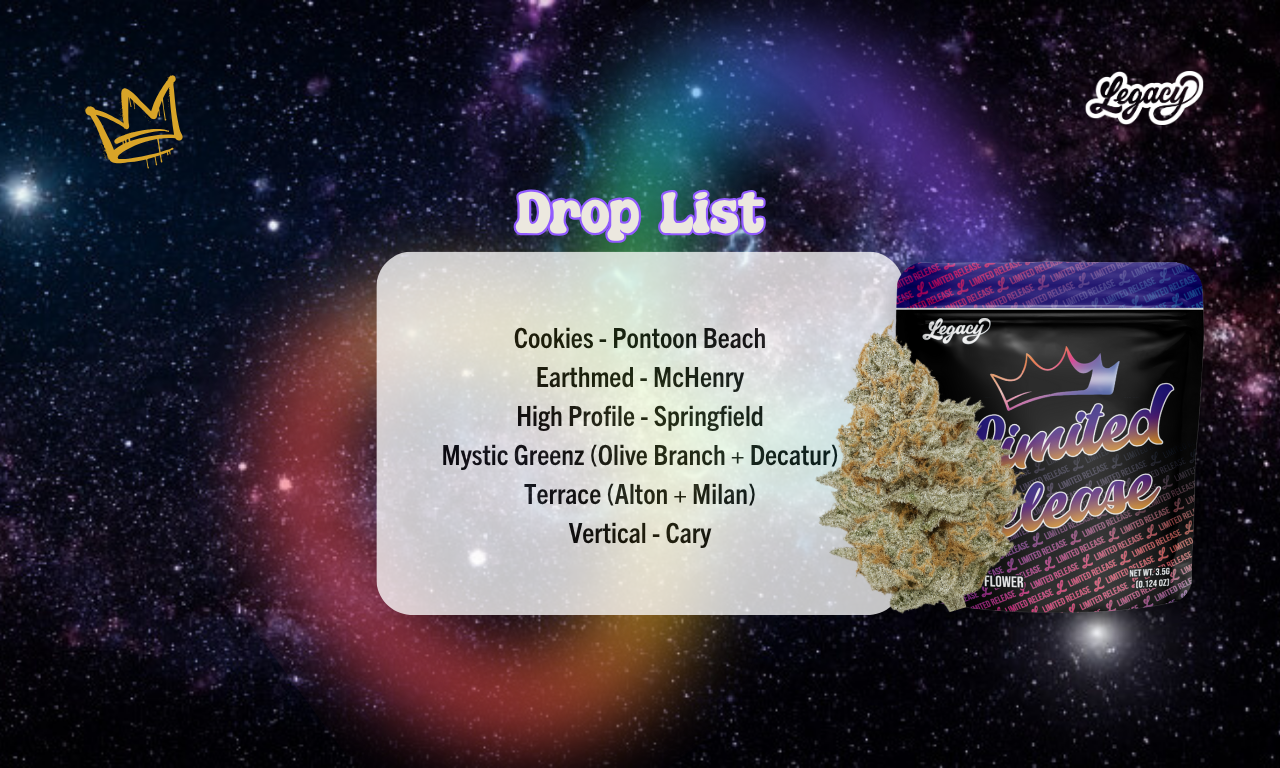 List of dispensaries currently carrying Rainbow Belts 2.0 hybrid flower by Legacy Cannabis
