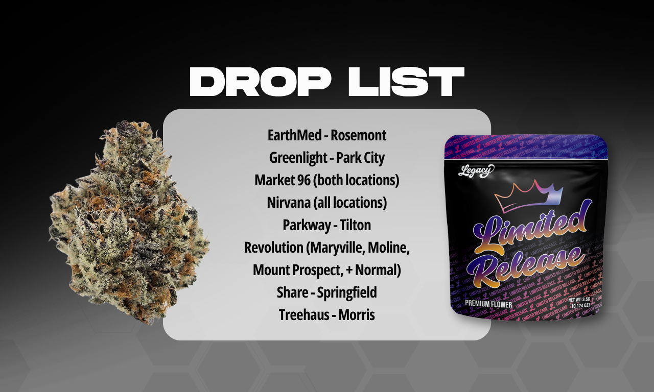 List of dispensaries carrying Legacy Cannabis Carbon Fiber hybrid strain