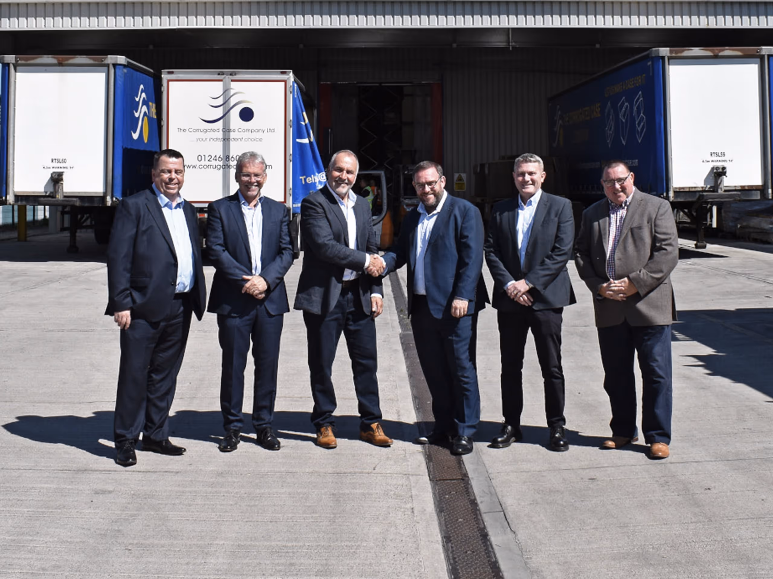 Group photo left to right – Stuart Ellis – Finance Director Tri-Wall UK, Mark Willcockson – CEO CCC, Tony Hession – CCC Chairman, Gavin Peters – CEO Tri-Wall UK, Stephen Ridley – Operations Director Tri-Wall UK, Mike Harley – Managing Director CCC.