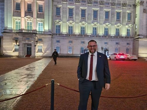 Gavin Peters UK CEO of Tri-Wall UK outside Buckingham Palace
