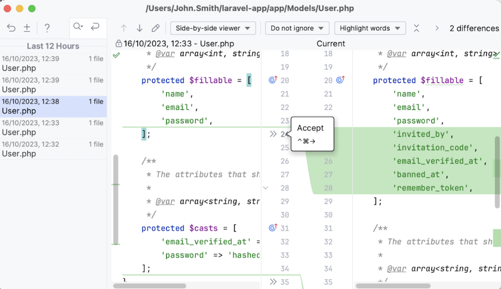 PHPstorm Local history