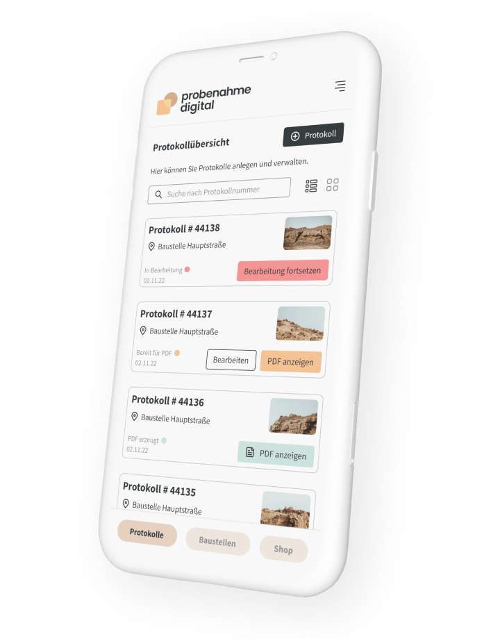 Probenahme Digital App Mockup