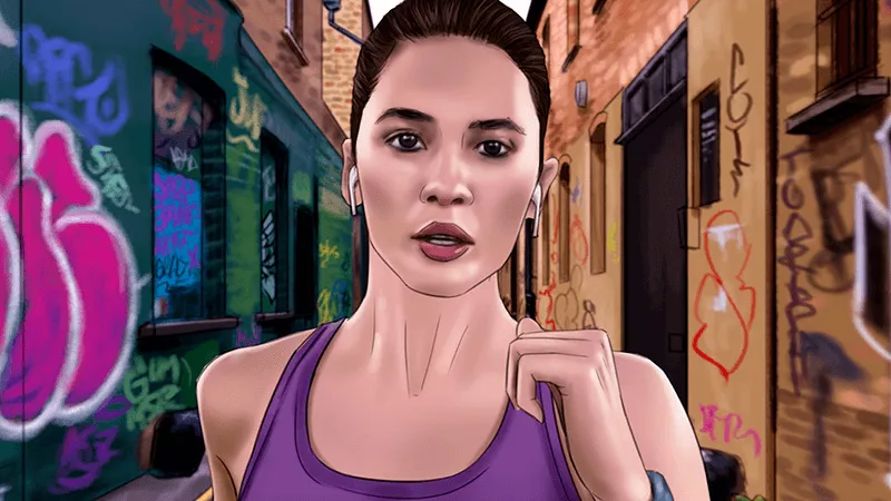 a colour storyboard of a woman jogging