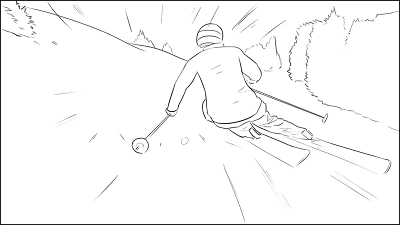 a loose storyboard of a man skiing