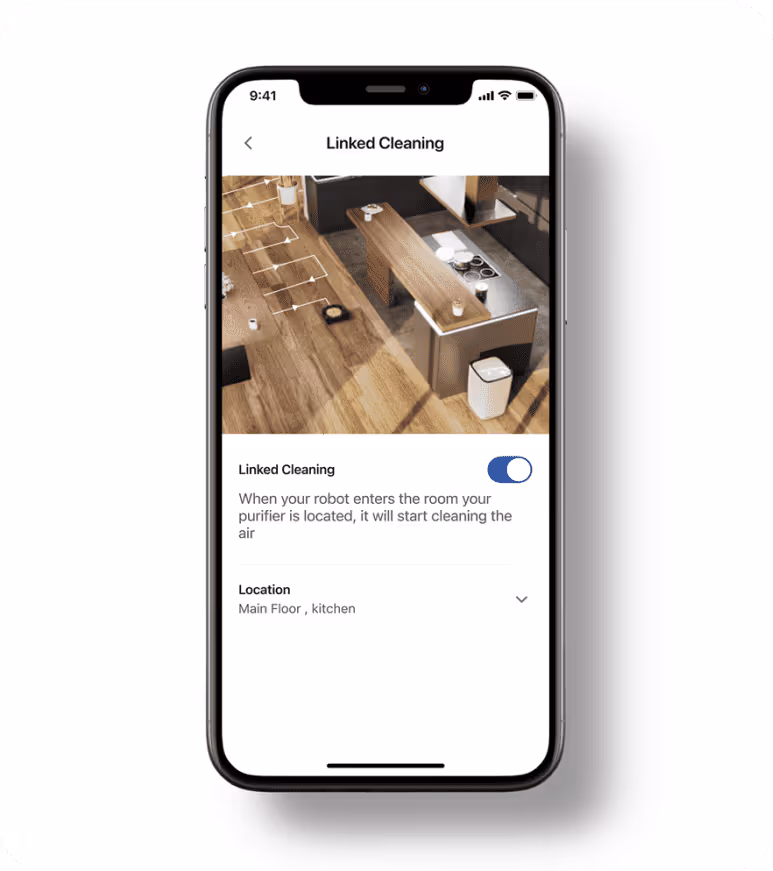 Explaining the process how the Roomba and the air purifier clean together