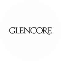 Glencore brand name text in black on white circular background.