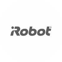 iRobot brand name logo in dark gray on white circular background.
