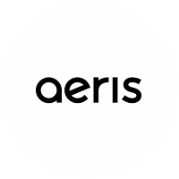 The word 'aeris' in black lowercase letters on a white circular background.