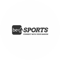 be+SPORTS logo with tagline Connect with your passion in black and white.