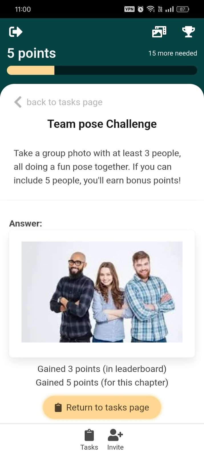 AI judging a photo task submission in PlayTours interface