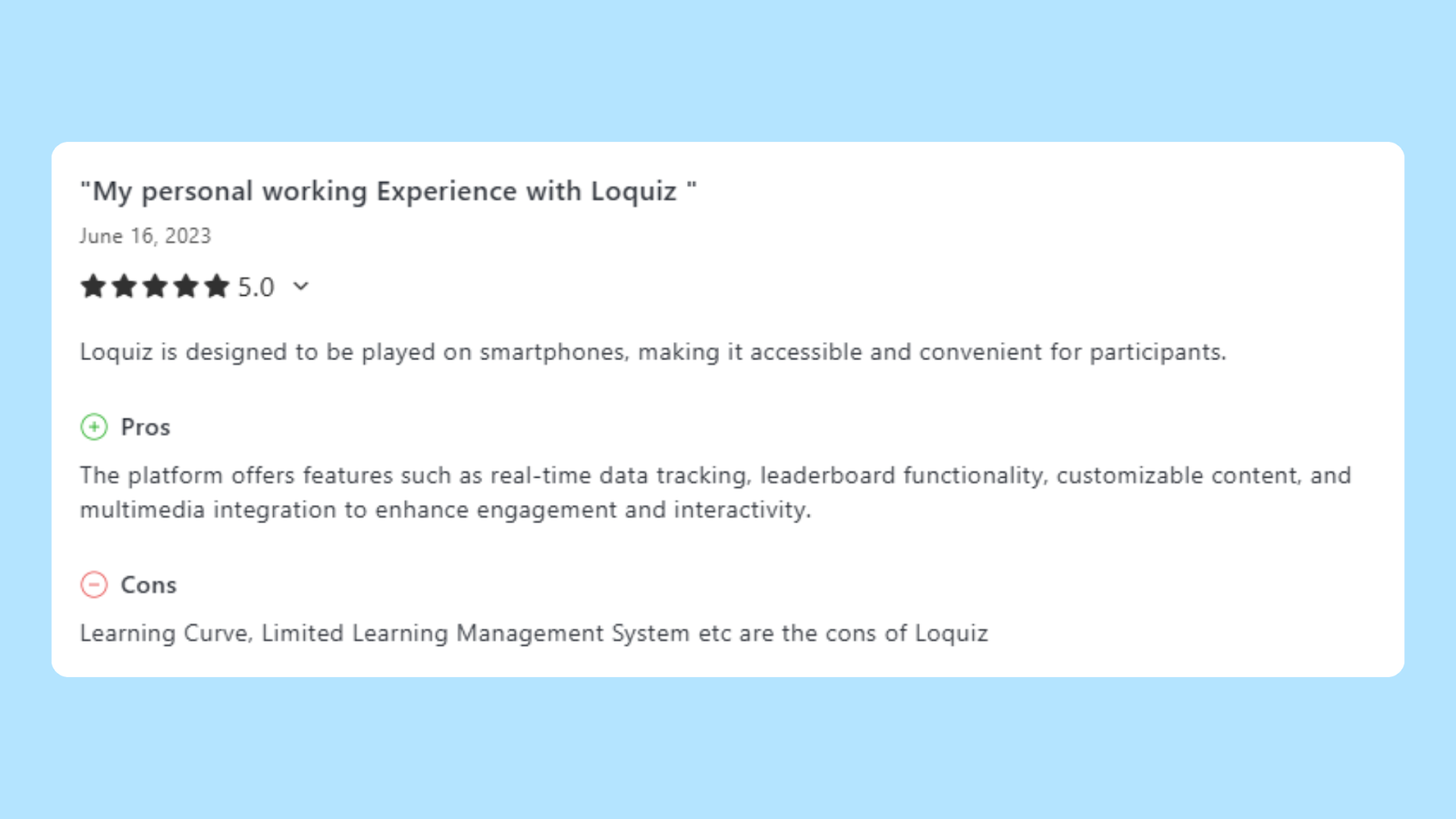 user reviews of Loquiz app