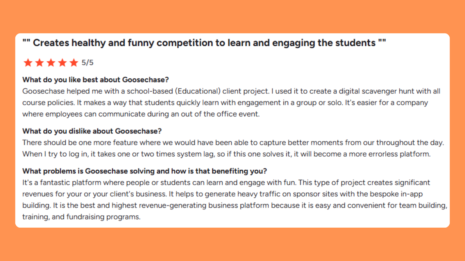  feedback on Goosechase app from G2