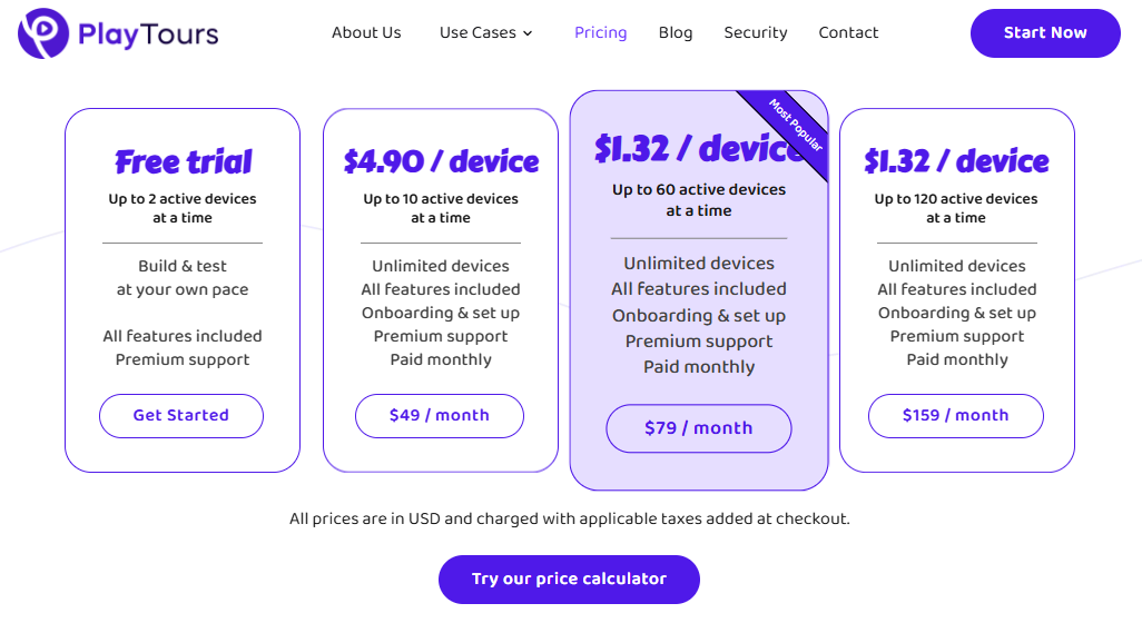 PlayTours 2025 pricing plan