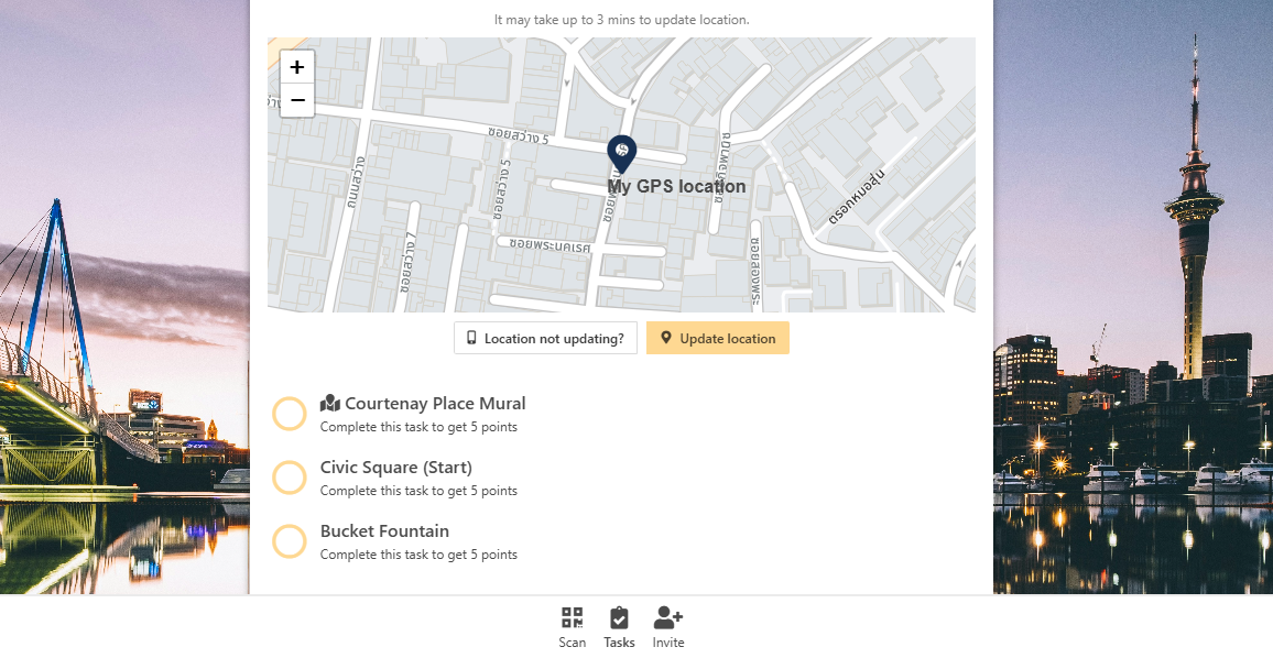 PlayTours Scavenger hunt app builder showing GPS-based navigation and clue-driven city exploration setup