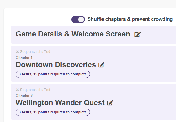 PlayTours Event scavenger hunt builder displaying interactive map, task progression, and gamification features for large events