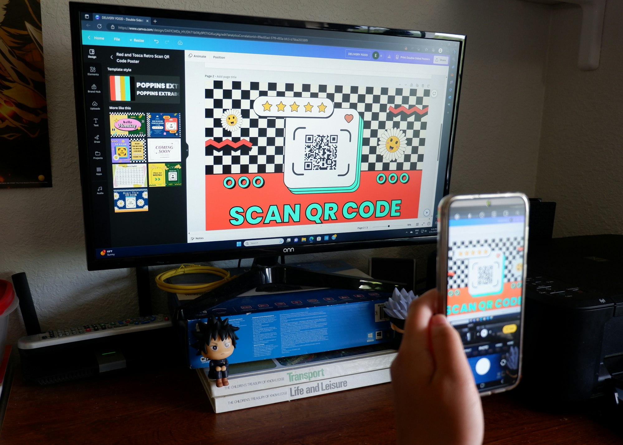 Person scanning a QR code on a computer screen