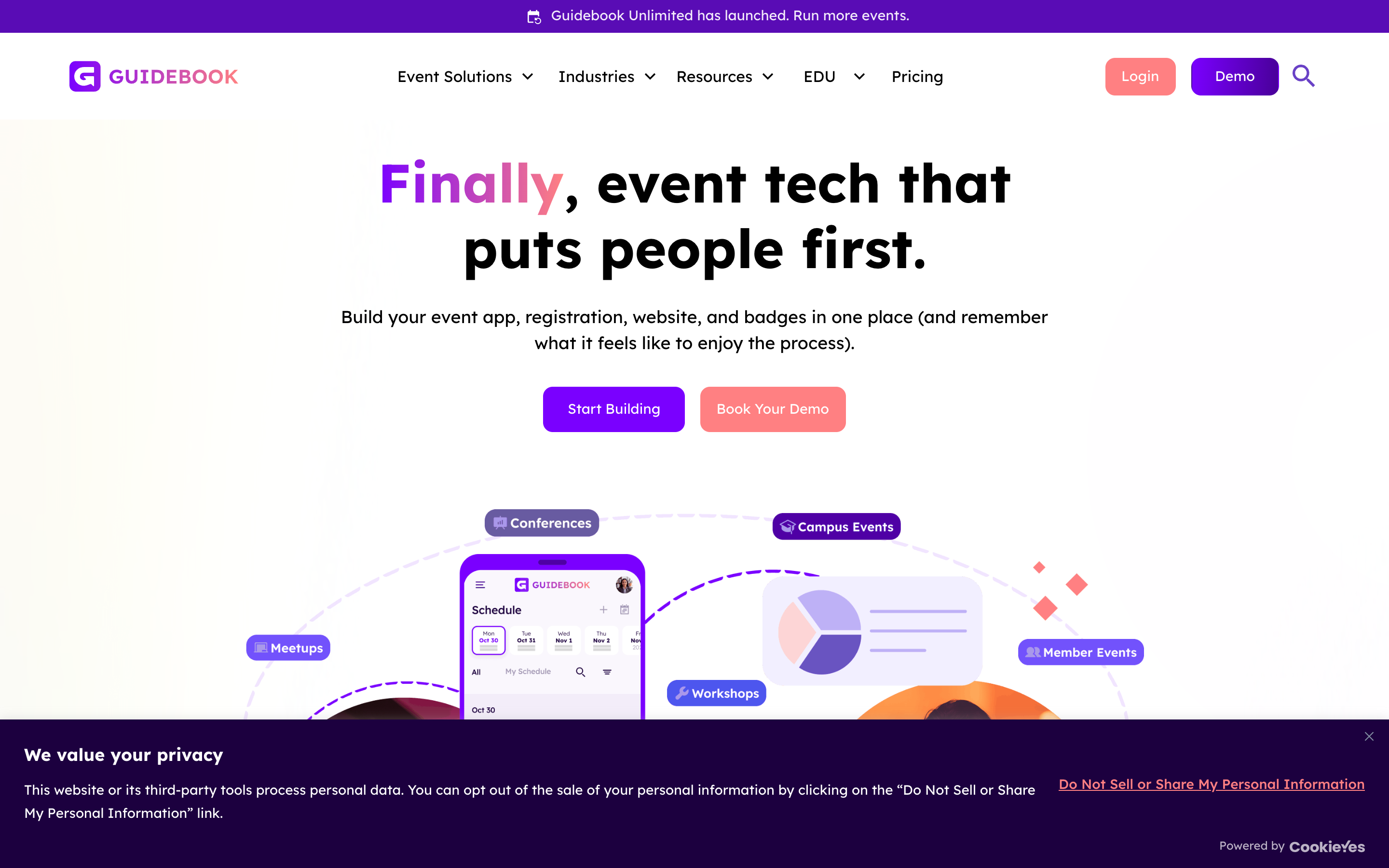 Guidebook event guide platform homepage