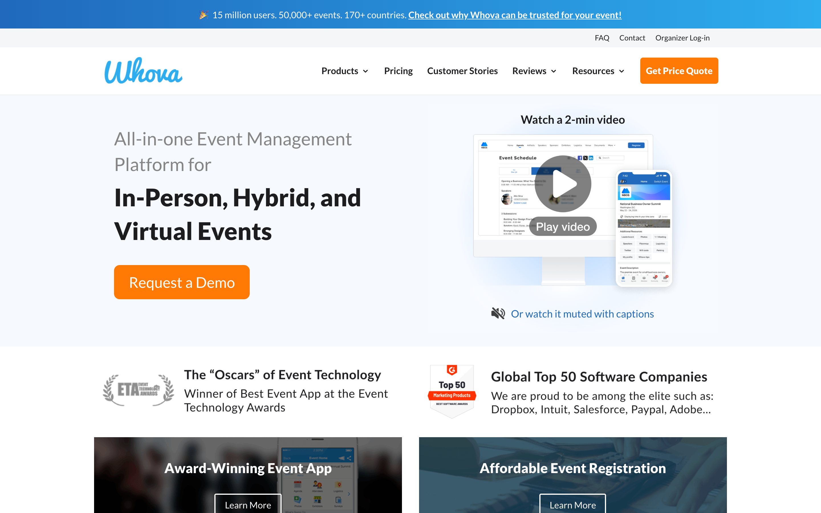 Whova event engagement platform homepage
