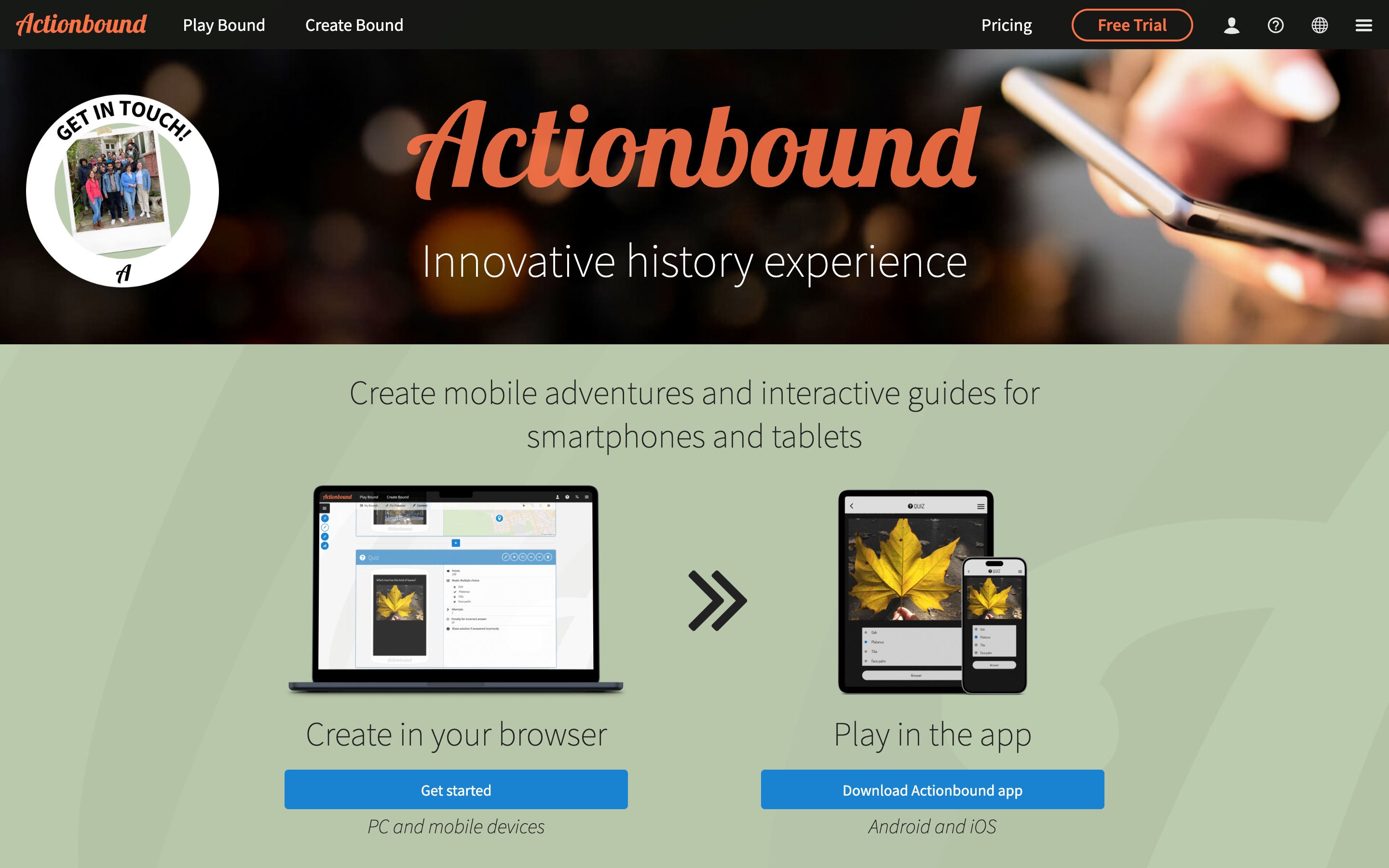 Actionbound homepage for interactive Bounds and scavenger hunts