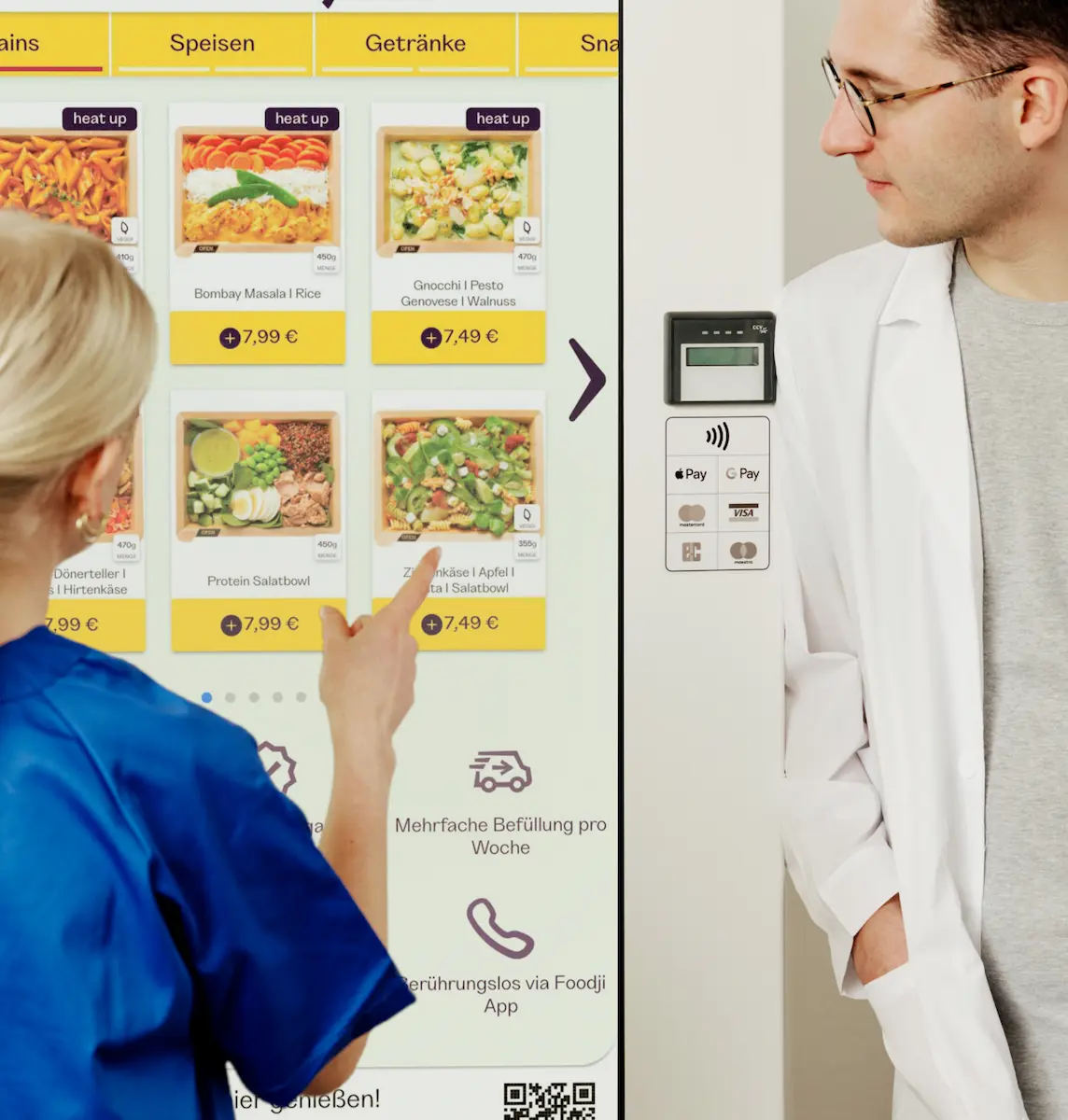Mitarbeiter eines Krankenhaus vor einem Foodji