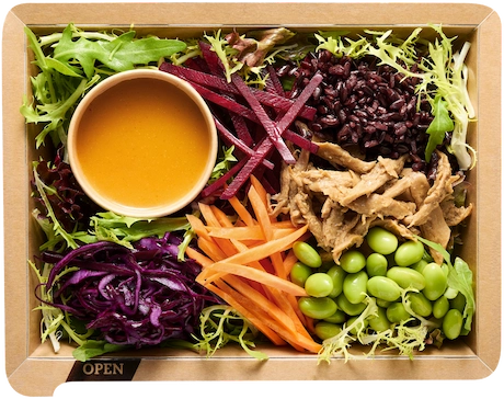 Salatbowl mit planted.duck und schwarzem Reis