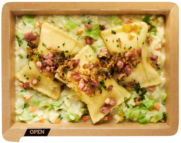 Maultaschen mit Rahmkraut und Speck