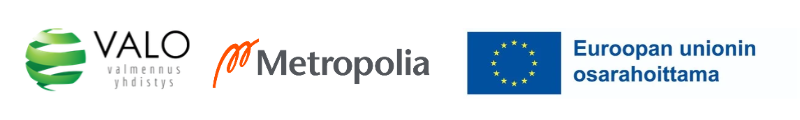 Logot:Valo-Valmennusyhdistys, Metropolia. Euroopan unionin osarahoittama.