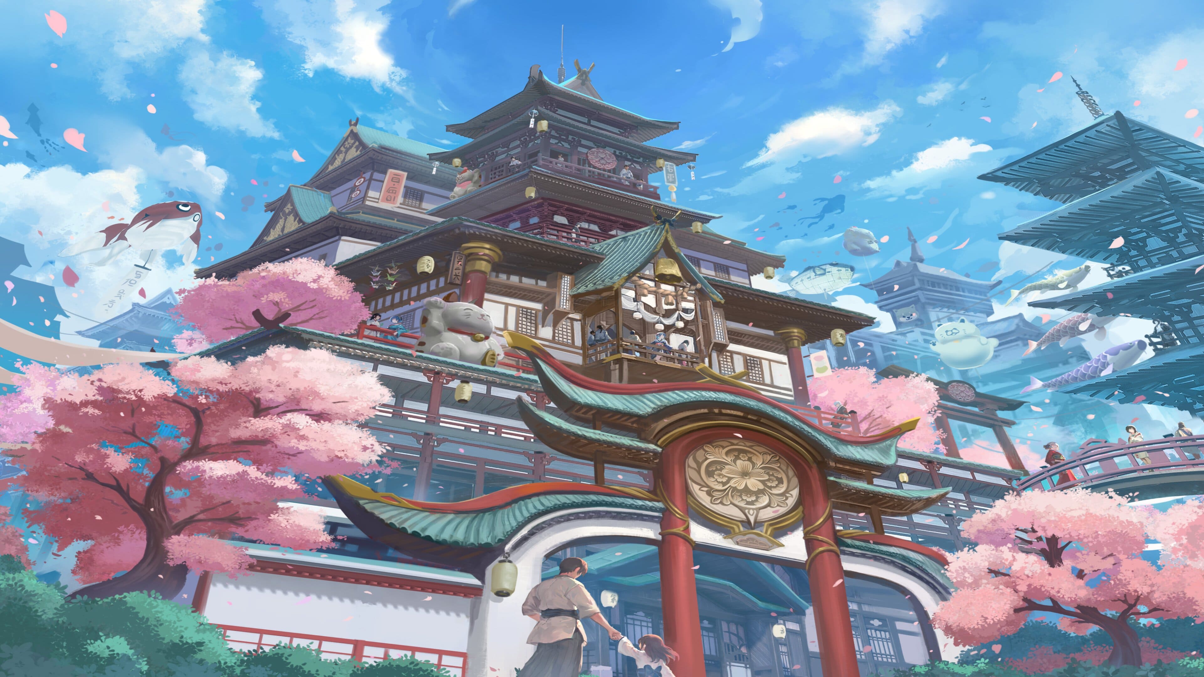 Anime drawing of human girl working in a factory with robots