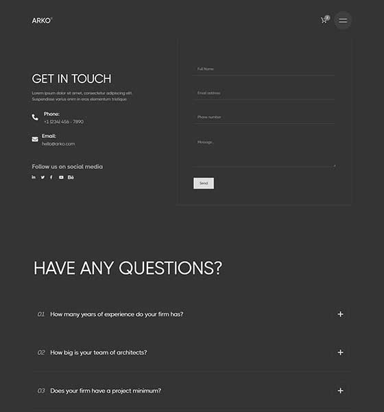 Screenshot Contact 03 - Arko Webflow Template