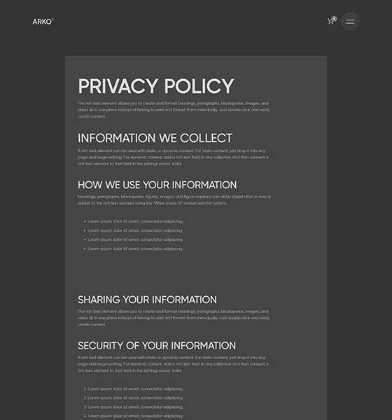 Screenshot Legal - Arko Webflow Template