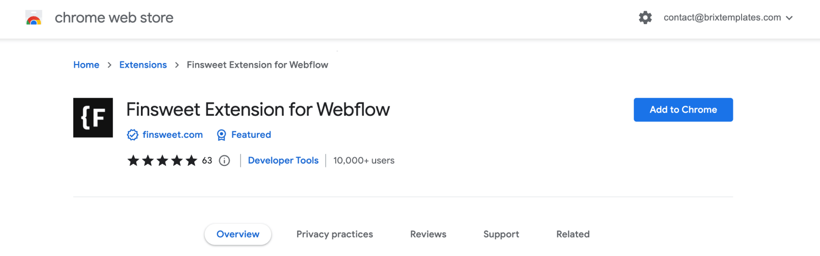 Install Finsweet Google Chrome Extension for Webflow