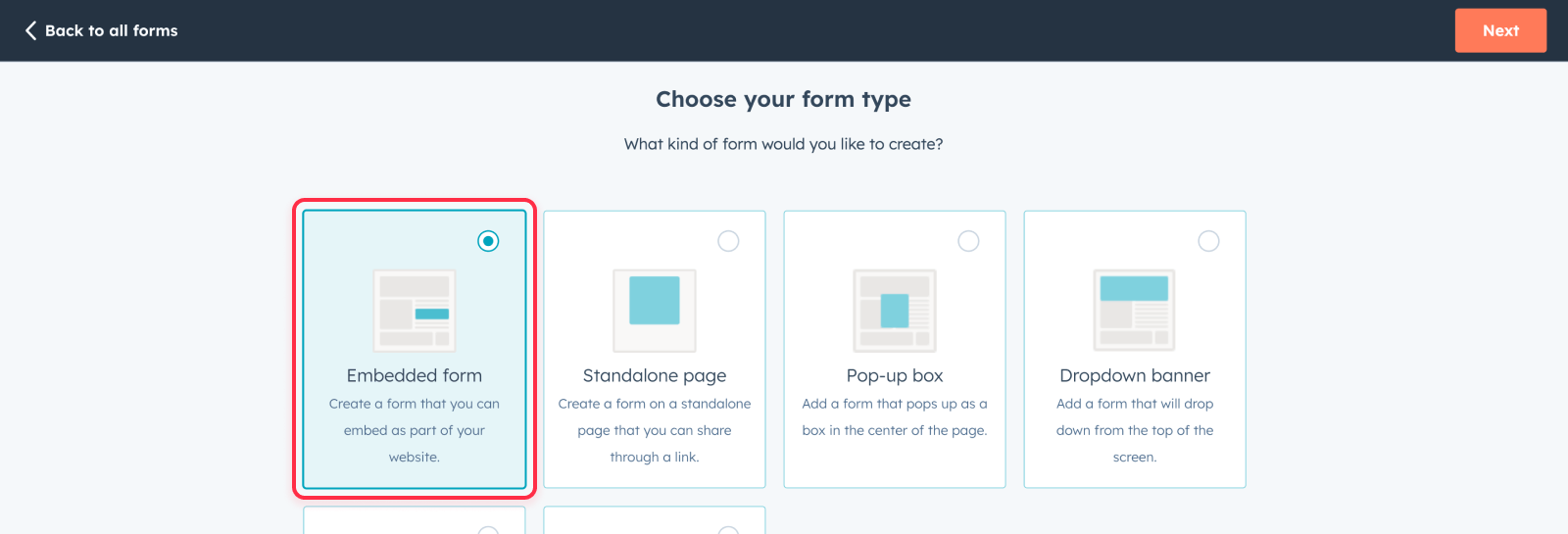 Select Embedded HubSpot form to embed on Webflow